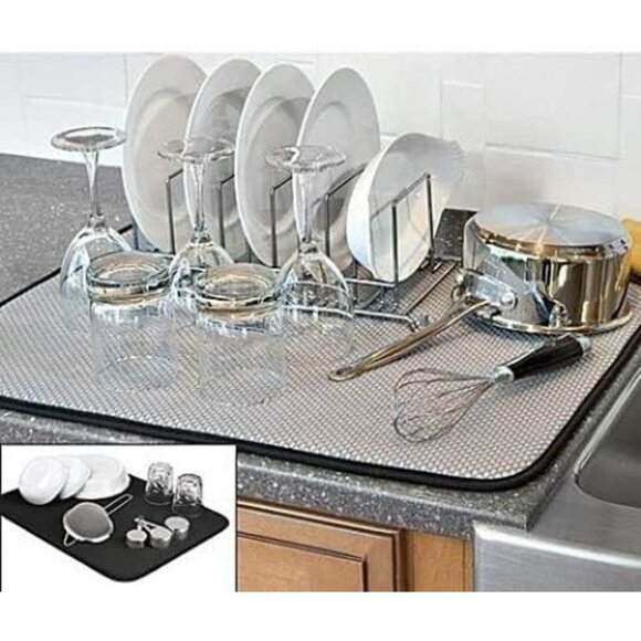 Dish Drying Mat XL Duel Surface 18 x 24 Rapid Dry Mesh Microfiber padded - Picture 5 of 5